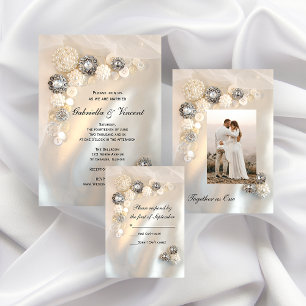 Save The Date Mariage Faux White Pearl and Diamond Buttons