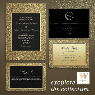 Invitation Tout En Un Luxe Chic Mariage noir et or