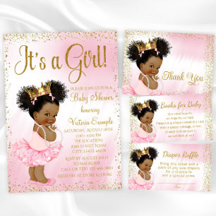Carte D'accompagnement Brochure Baby shower Tutu Princess en or rose