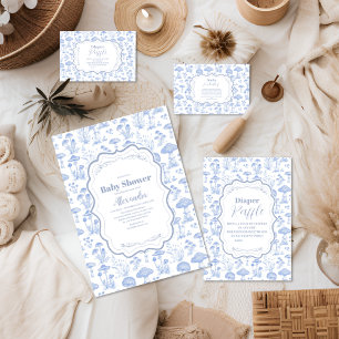 Invitation Toile De Jouy Champignons Baby shower des bois