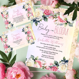 Invitation Bébé rose en Fleur Baby shower Floral