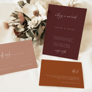 Menu Mariage minimaliste Beige & Bourgogne Élégant
