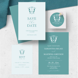 Invitation En Aluminium Mariage bleu simple Monogramme