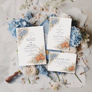 Invitation Mariage Rose Bleue Botanique