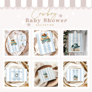 Invitation Blue Little Cowboy Baby shower occidental moderne