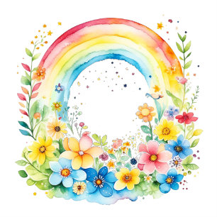 Waterverf Regenboog en Bloemen Meisjes Baby shower Kaart