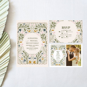 Invitation Tout En Un Mariage de fougère rustique verte