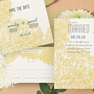 Invitation Vintage Floral Chrysanthemum gris et jaune