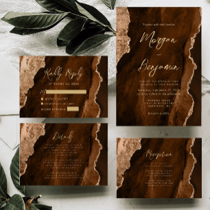 Carte D'accompagnement Détails de mariage en écriture Agate Or Brun Mocha