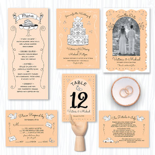 Invitation Doodle Croquis Funky inséparables anneaux mariage 