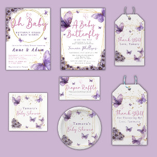 Serviette En Papier Baby Butterfly Purple Gold Baby shower Party