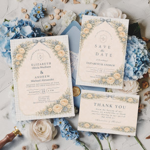 Cartons Réponse Mariage romantique sous une arche de roses blush