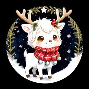 Witte rendier in Chibi-stijl Feestdagenkaart