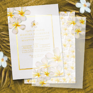 Invitation Frangipani or blanc mariage d'art des fleurs tropi