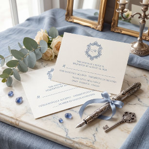 Barok Schild Crest Stofblauw Elegante Trouw Wijn Etiket