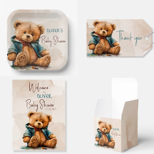 Serviette En Papier Baby shower d'ours en peluche à l'aquarelle brun d