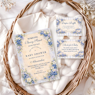 Invitation Baby Shower Floral Bleu Vintage aux Myrtilles