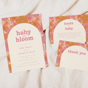 Invitation Bébé en Fleur Arc Floral rose rétro  