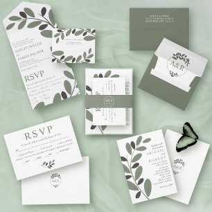 Invitation Branche d'Olivier stylisée mariage de charme médit