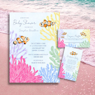 Carte D'accompagnement Baby shower de poisson clown océanique