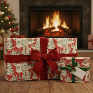 Retro Vintage Kerstlandschap Grosgrain Lint