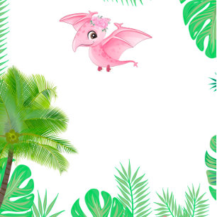 Invitation Dinosaure rose tropicale Baby shower mignon fille