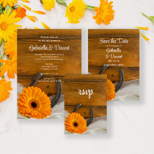 Carte RSVP Orange Daisy Horseshoe Mariage campagna