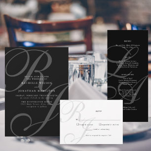 Menu Mariage de Monogramme noir et blanc romantiqu