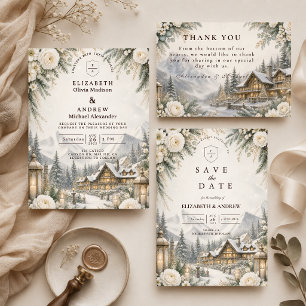 Invitation Mariage Envoûtant en Montagne en Hiver