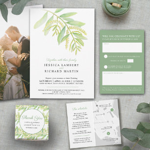 Ballotins Eucalyptus aquarelle vert blanc ruban ballotin