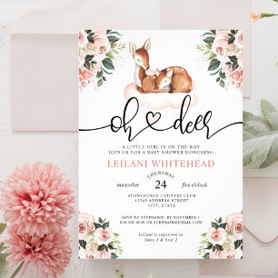 Invitation Oh Deer Baby shower aquarelle rose nuage