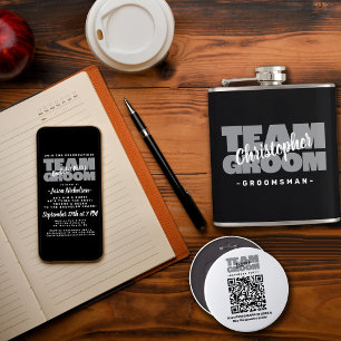 Badge Rond 10 Cm Bachelor Party QR Code Acheter Drink Team Groom 4"