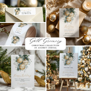 Invitation Élégant Chic Boules Dorées Noël Fête