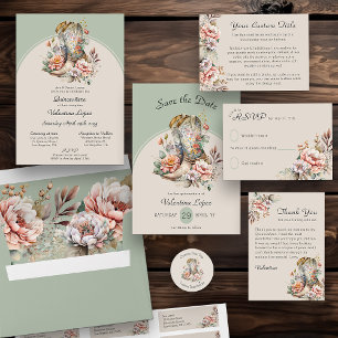 Invitation Bottes occidentales boho rustiques Quinceanera flo