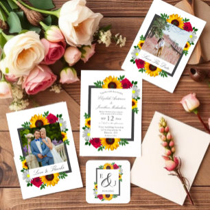 Carte De Remerciements Tournesol Rose Daisy Fleurs Mariage