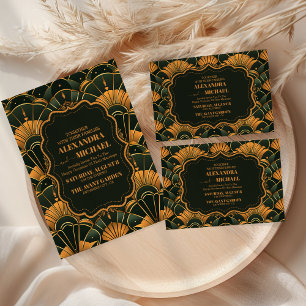 Art Deco bruiloft diamant goud en groen Save The Date