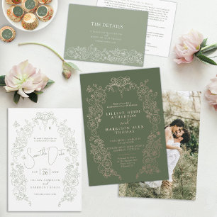 Invitation En Aluminium Printemps Fleur de lis mariage sauge vert