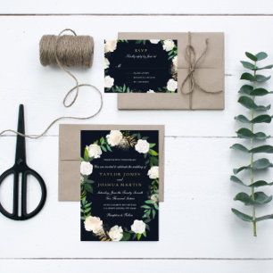 Faire-part de mariage d'or de la marine florale