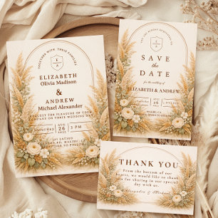 Save The Date Mariage Floral à Voûte de Blé Neutre