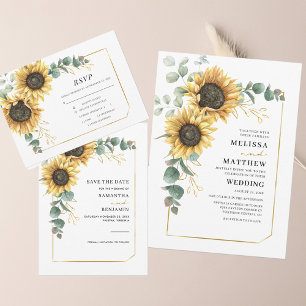 Carte D'accompagnement Mariage floral Eucalyptus tournesol RSVP