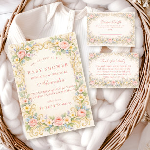 Roze Tuin Barok Baby Shower Loterij Informatiekaartje