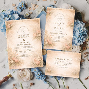 Invitation Mariage Antique Floral Jardin Vintage