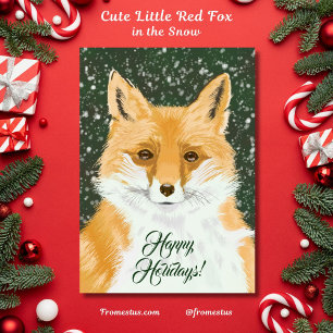 Carte Postale Cute Little Red Fox - transparent sur vert.
