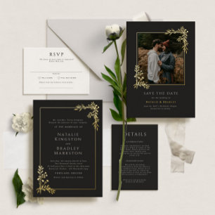 Invitation En Aluminium Hamilton Gold Foil Greenery Wedding Enregistrer la