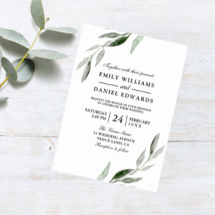 Faire-part de mariage à feuilles vertes