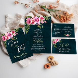 Save The Date Classic Emerald Green Bourgogne Dark Moody Mariage