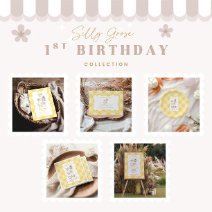 Invitation Oie Ridicule 1er Anniversaire Gingham Jaune