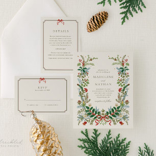 Invitation de maison ouverte de Noël botanique vin