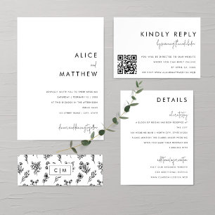 Invitation Minimaliste classique tout en un Mariage noir/blan