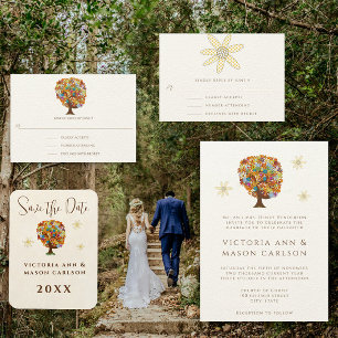 Orange Corail Forest Faire-part de mariage